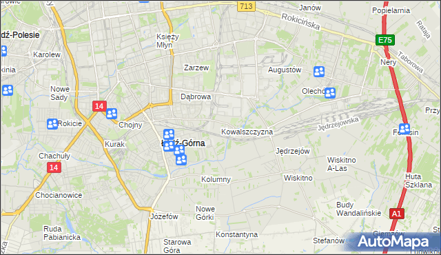 mapa Kowalszczyzna gmina Łódź, Kowalszczyzna gmina Łódź na mapie Targeo