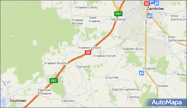 mapa Krajewo-Korytki, Krajewo-Korytki na mapie Targeo