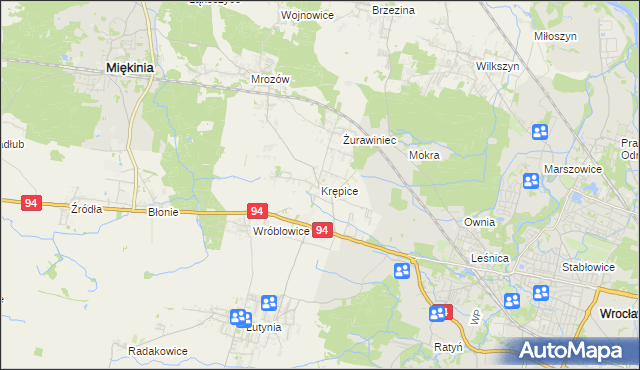 mapa Krępice gmina Miękinia, Krępice gmina Miękinia na mapie Targeo