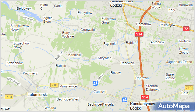 mapa Krzywiec gmina Aleksandrów Łódzki, Krzywiec gmina Aleksandrów Łódzki na mapie Targeo