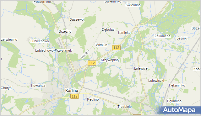 mapa Krzywopłoty gmina Karlino, Krzywopłoty gmina Karlino na mapie Targeo