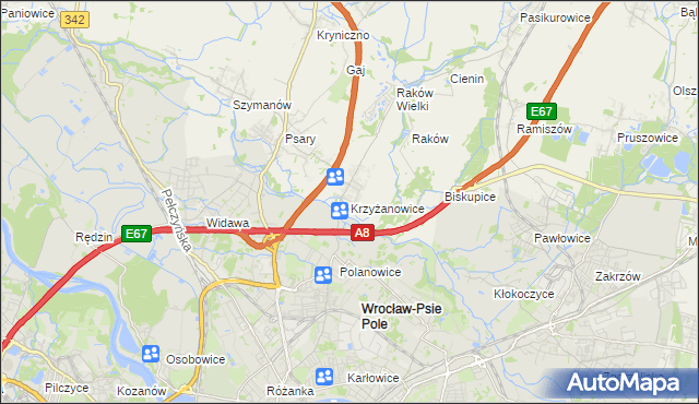 mapa Krzyżanowice gmina Wisznia Mała, Krzyżanowice gmina Wisznia Mała na mapie Targeo