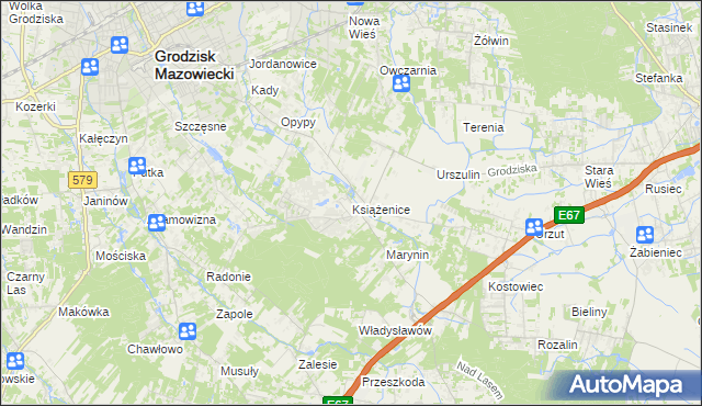 mapa Książenice gmina Grodzisk Mazowiecki, Książenice gmina Grodzisk Mazowiecki na mapie Targeo