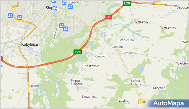 mapa Kusowo gmina Słupsk, Kusowo gmina Słupsk na mapie Targeo