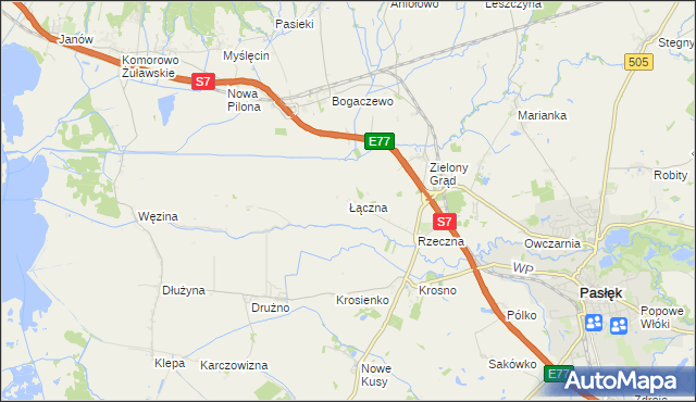 mapa Łączna gmina Pasłęk, Łączna gmina Pasłęk na mapie Targeo