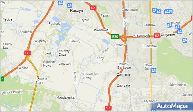 mapa Łady gmina Raszyn, Łady gmina Raszyn na mapie Targeo