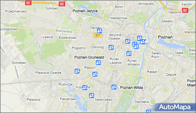 mapa Łazarz gmina Poznań, Łazarz gmina Poznań na mapie Targeo