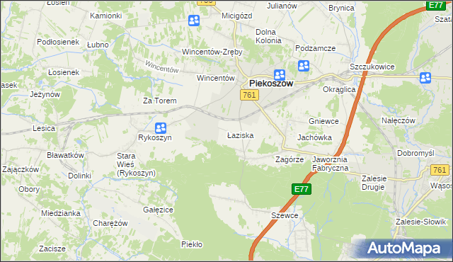 mapa Łaziska gmina Piekoszów, Łaziska gmina Piekoszów na mapie Targeo