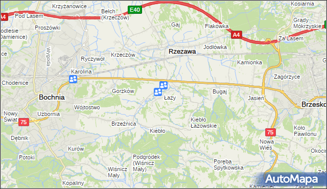 mapa Łazy gmina Rzezawa, Łazy gmina Rzezawa na mapie Targeo
