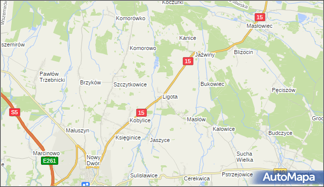 mapa Ligota gmina Trzebnica, Ligota gmina Trzebnica na mapie Targeo