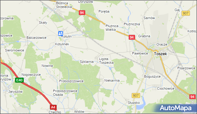 mapa Ligota Toszecka, Ligota Toszecka na mapie Targeo