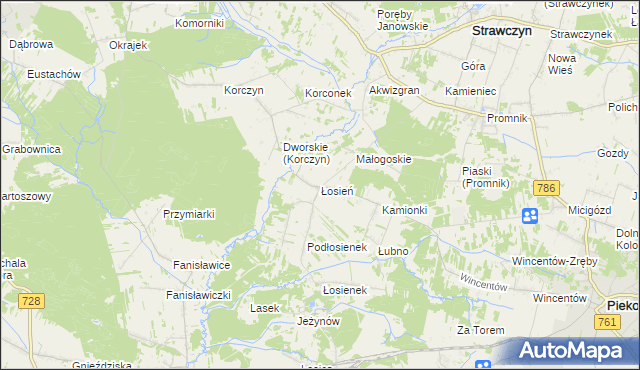 mapa Łosień gmina Piekoszów, Łosień gmina Piekoszów na mapie Targeo