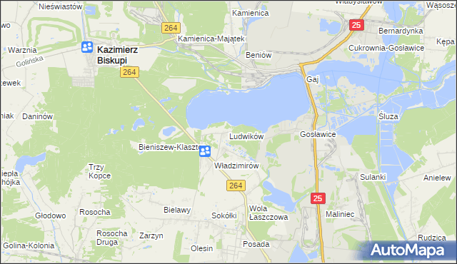 mapa Ludwików gmina Kazimierz Biskupi, Ludwików gmina Kazimierz Biskupi na mapie Targeo