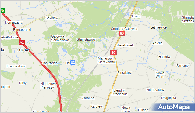 mapa Marianów Sierakowski, Marianów Sierakowski na mapie Targeo