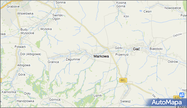 mapa Markowa, Markowa na mapie Targeo