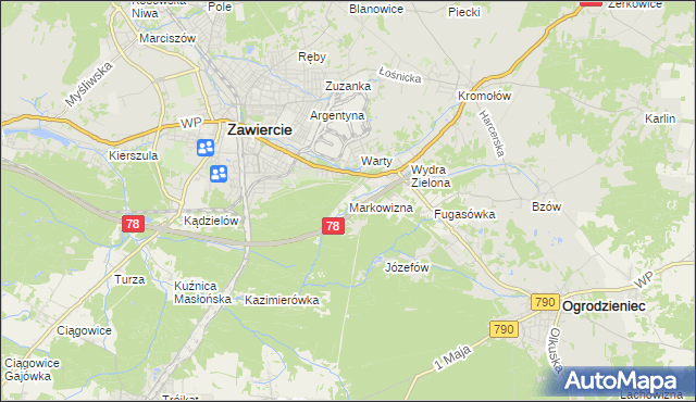 mapa Markowizna gmina Ogrodzieniec, Markowizna gmina Ogrodzieniec na mapie Targeo