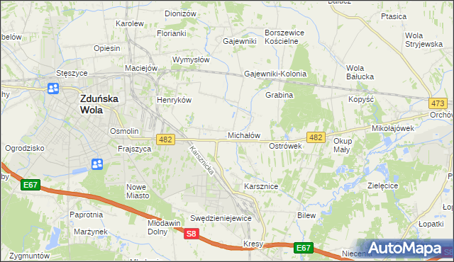 mapa Michałów gmina Zduńska Wola, Michałów gmina Zduńska Wola na mapie Targeo