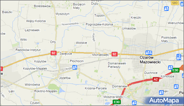 mapa Michałówek gmina Ożarów Mazowiecki, Michałówek gmina Ożarów Mazowiecki na mapie Targeo