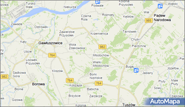 mapa Młodochów gmina Gawłuszowice, Młodochów gmina Gawłuszowice na mapie Targeo
