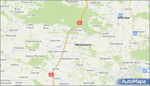 mapa Młodzieszyn, Młodzieszyn na mapie Targeo