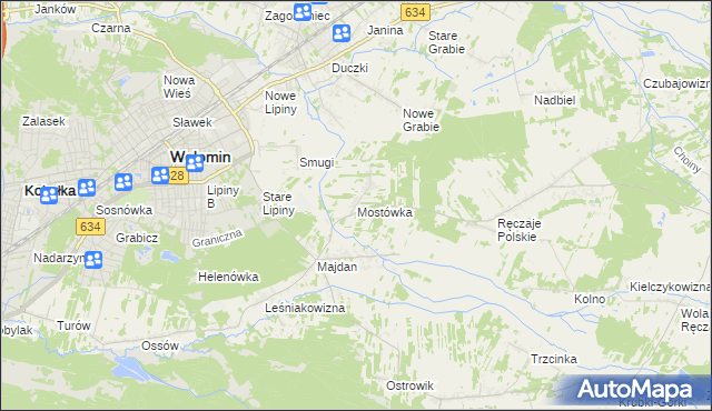 mapa Mostówka gmina Wołomin, Mostówka gmina Wołomin na mapie Targeo