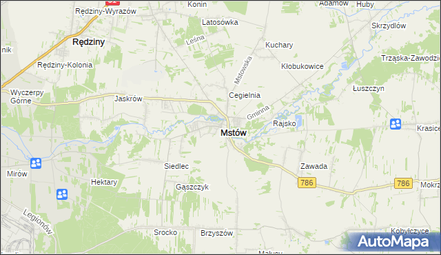 mapa Mstów powiat częstochowski, Mstów powiat częstochowski na mapie Targeo