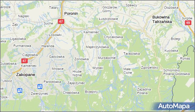 mapa Murzasichle, Murzasichle na mapie Targeo