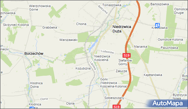 mapa Niedrzwica Kościelna, Niedrzwica Kościelna na mapie Targeo