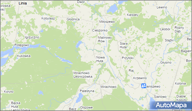 mapa Nowa Huta gmina Kartuzy, Nowa Huta gmina Kartuzy na mapie Targeo