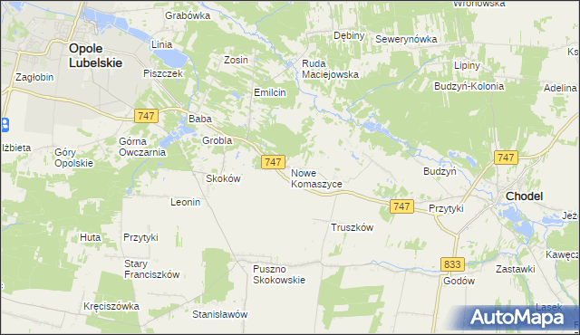 mapa Nowe Komaszyce, Nowe Komaszyce na mapie Targeo