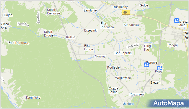 mapa Nowiny gmina Wręczyca Wielka, Nowiny gmina Wręczyca Wielka na mapie Targeo
