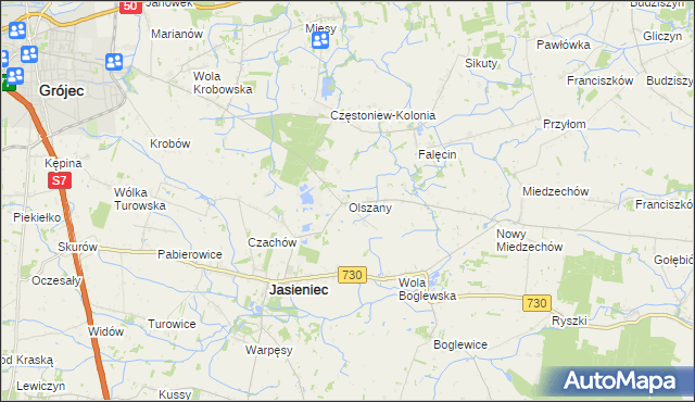 mapa Olszany gmina Jasieniec, Olszany gmina Jasieniec na mapie Targeo