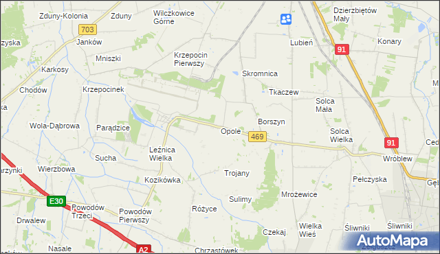 mapa Opole gmina Parzęczew, Opole gmina Parzęczew na mapie Targeo
