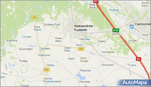 mapa Ośno gmina Aleksandrów Kujawski, Ośno gmina Aleksandrów Kujawski na mapie Targeo