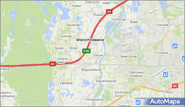 mapa Ostrów gmina Wierzchosławice, Ostrów gmina Wierzchosławice na mapie Targeo