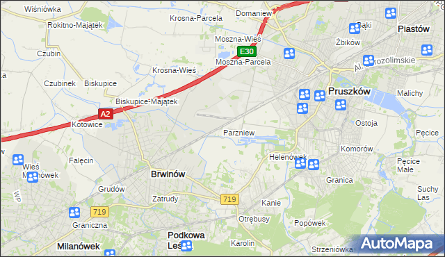 mapa Parzniew, Parzniew na mapie Targeo