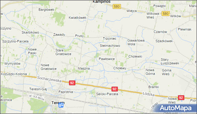 mapa Pawłowice gmina Teresin, Pawłowice gmina Teresin na mapie Targeo