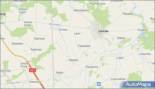 mapa Pawłowice gmina Żerków, Pawłowice gmina Żerków na mapie Targeo