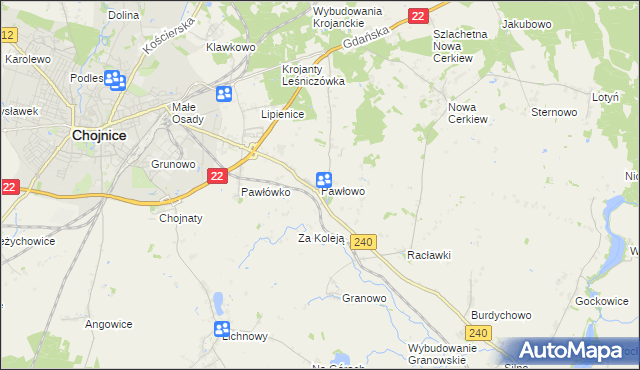 mapa Pawłowo gmina Chojnice, Pawłowo gmina Chojnice na mapie Targeo