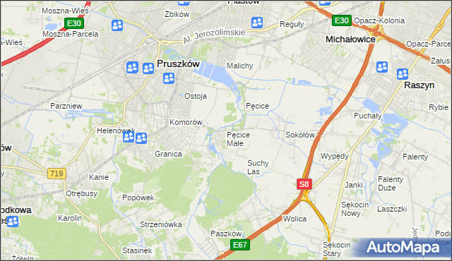 mapa Pęcice Małe, Pęcice Małe na mapie Targeo