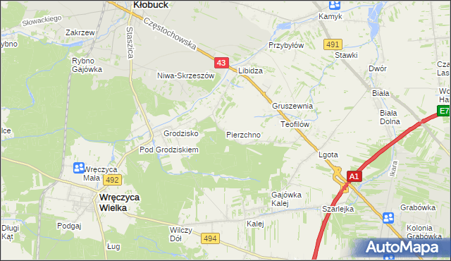 mapa Pierzchno gmina Wręczyca Wielka, Pierzchno gmina Wręczyca Wielka na mapie Targeo