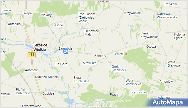 mapa Pomiary gmina Strzelce Wielkie, Pomiary gmina Strzelce Wielkie na mapie Targeo