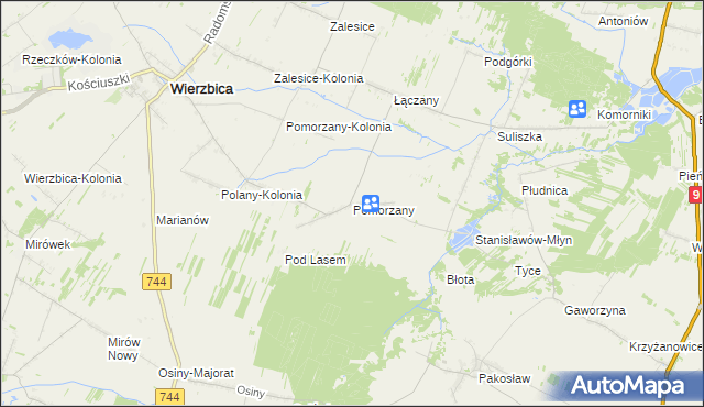 mapa Pomorzany gmina Wierzbica, Pomorzany gmina Wierzbica na mapie Targeo