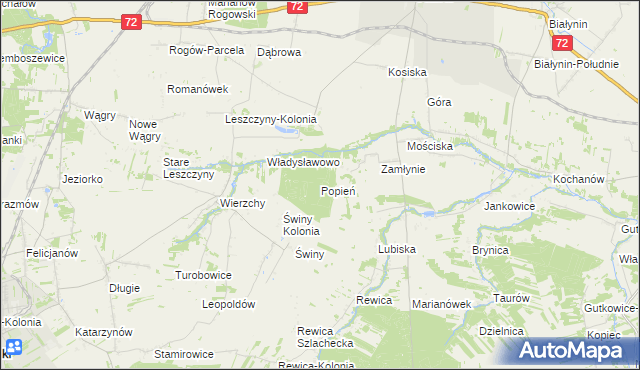 mapa Popień gmina Jeżów, Popień gmina Jeżów na mapie Targeo