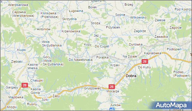 mapa Porąbka gmina Dobra, Porąbka gmina Dobra na mapie Targeo