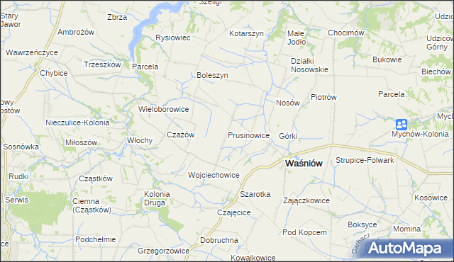 mapa Prusinowice gmina Waśniów, Prusinowice gmina Waśniów na mapie Targeo