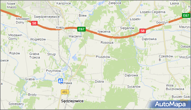 mapa Pruszków gmina Sędziejowice, Pruszków gmina Sędziejowice na mapie Targeo