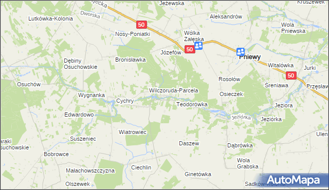 mapa Przykory gmina Pniewy, Przykory gmina Pniewy na mapie Targeo