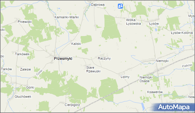 mapa Raczyny gmina Przesmyki, Raczyny gmina Przesmyki na mapie Targeo