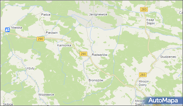 mapa Radwanów gmina Kożuchów, Radwanów gmina Kożuchów na mapie Targeo